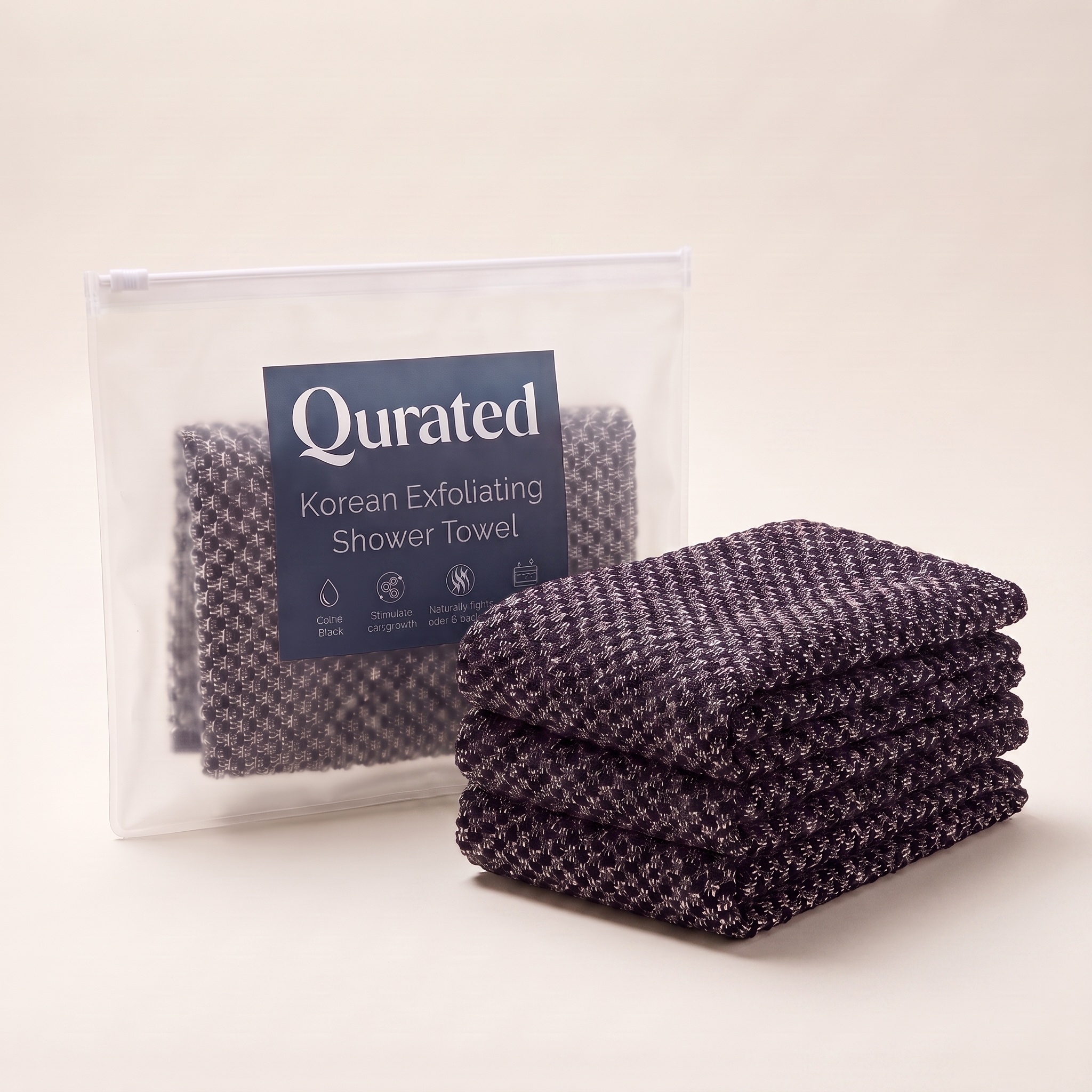 Qurated Korean Exfoliating Antibacterial Shower Towel