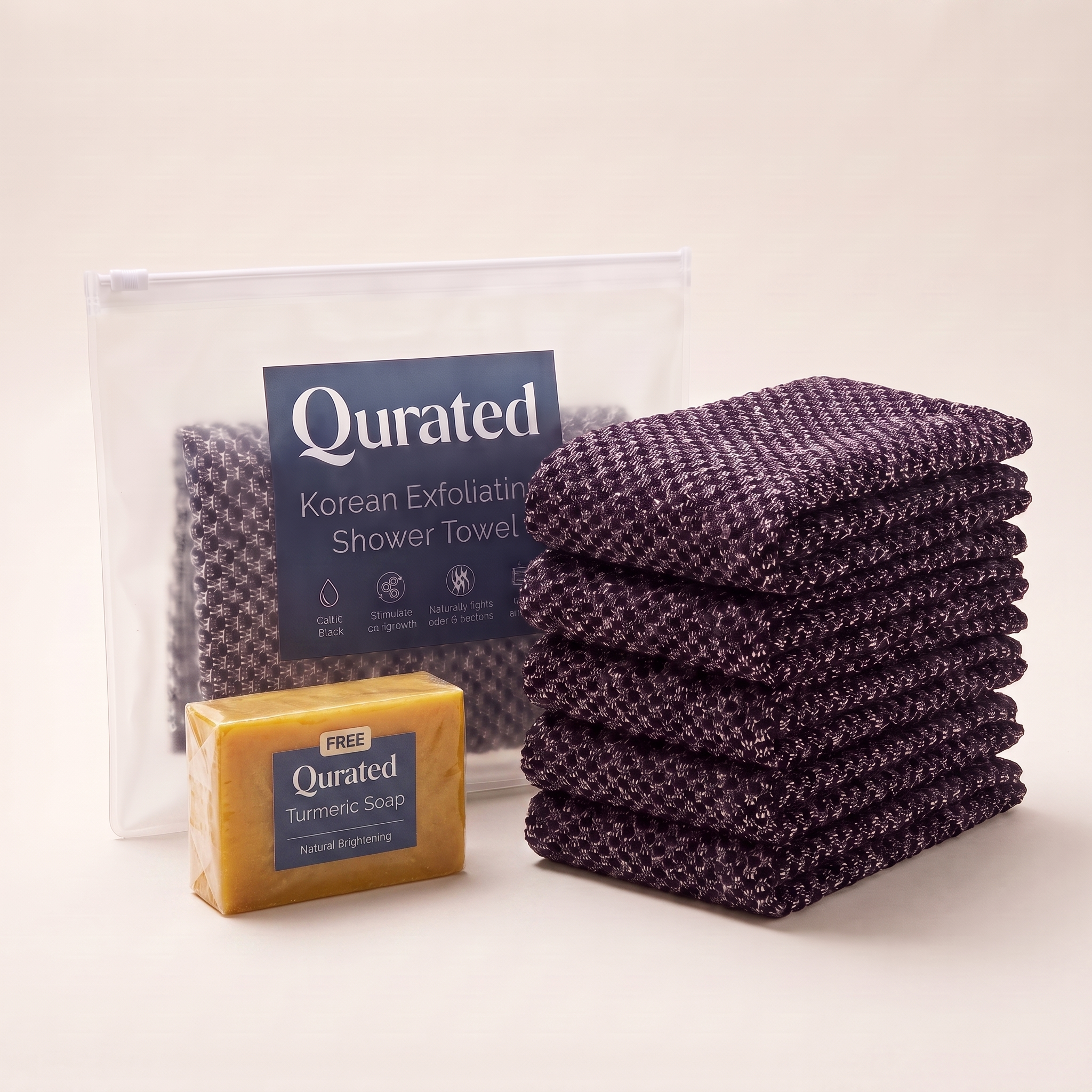 Qurated Korean Exfoliating Antibacterial Shower Towel